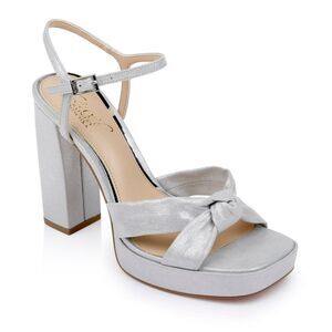 Jewel Badgley Mischka Valencia Square Toe Evening Platform Heels Silver Size 10
